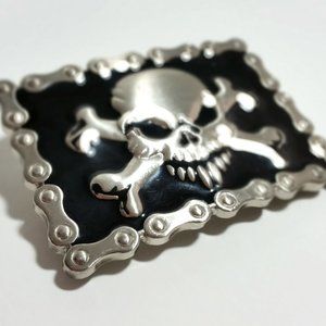 Silver Biker Skull & Crossbones Belt Buckle